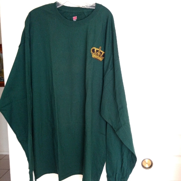 Men's Hanes tagles 3XL green long sleeve t-shirt with gold crown emblem NWOT - Picture 1 of 4